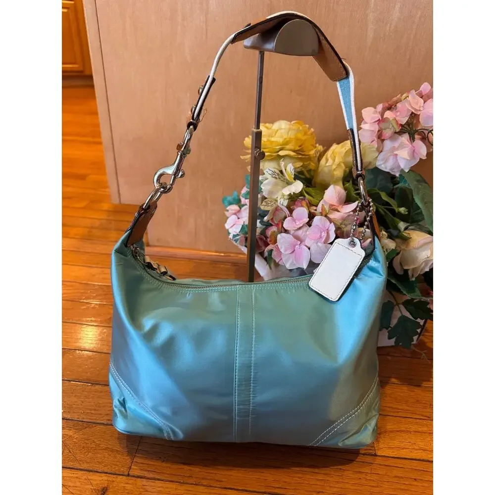 COACH F11669 Hamptons Weekend Blue Aqua Hobo Shoulder Bag (150